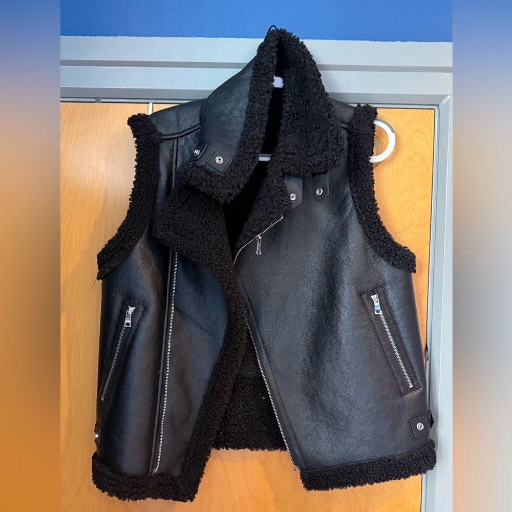 Black Shearling Leather Vest